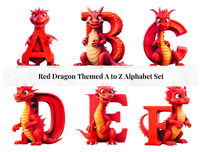 Set of 26 A to Z Alphabet Letters - Red Dragon Theme alphabet design alphabet letters alphabet set branding clipart letters commercial use fonts creative letter art design illustration ui
