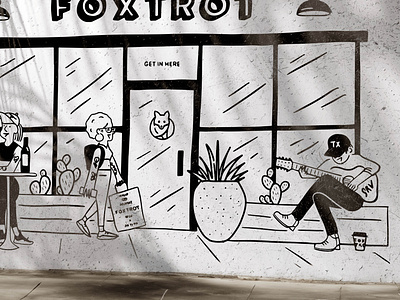 Foxtrot: Austin Mural austin black and white branding cafe character design coffee design foodie graphic design illustration market mural retro sketch texas vector