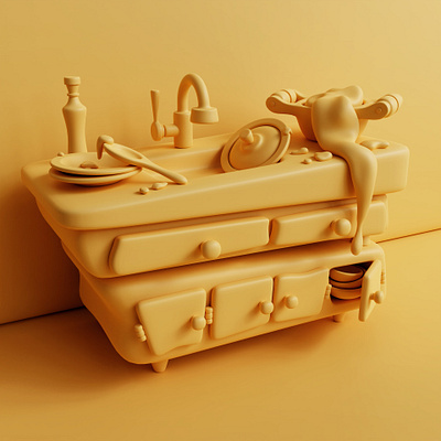 WIP - Messy Kitchen 3d 3d modeling cartoon kitchen sink