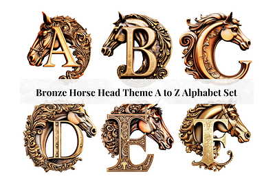 Set of 26 A to Z Alphabet Letters - Bronze Horse Head Theme alphabet design alphabet letters alphabet set branding clipart letters commercial use fonts creative letter art design illustration ui