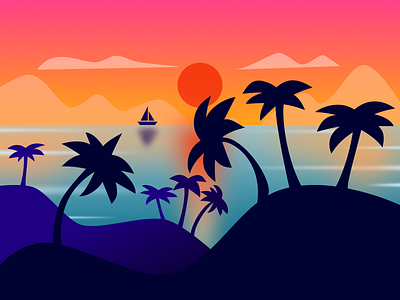 Bay of Palms bay beach design graphic design hills ocean palm sky sunset water