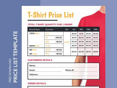 T Shirt Price List Free Google Docs Template 