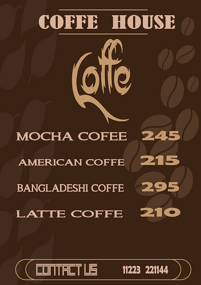 Coffee house menu card branding coffee coffee menu card company design graphic design illustration logo menu menucard restaurants vector