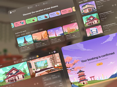 Exploring Travel app for Vision Pro 🌅 animation app apple ar booking dashboard destination holiday illustration inonesia interaction ios landing page motion orely paris payment traveling vision pro vr
