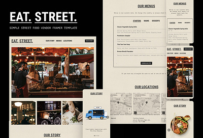 EAT STREET | A simple street food vendor template for Framer food vendor framer template landing page template restaurant template street food