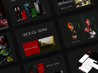 Rouge Wine - Branding alcohol black brand brand bible branding branding mockup color colour guidelines design figma grapes graphic design guidelines letter heads logo design red red wine wine wine estate winery