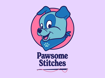 Pawsome Stitches Logo apparel bandana branding cartoon character design design digital digital art digital illustration dog dog apparel dog clothing graphic design illustration logo needle puppy thread vector