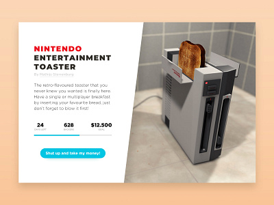 Daily UI 032 - Crowdfunding 3d cinema$d crowdfund dailyui design donate illustration illustrator interface kickstarter nes nintendo photoshop toast toaster ui