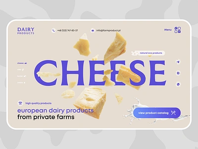 Landing page for a farm dairy products | Ninen 3d animation blue cheese cream creative dairy design desktop farm food illustration landing milk motion graphics products purple ui ux web