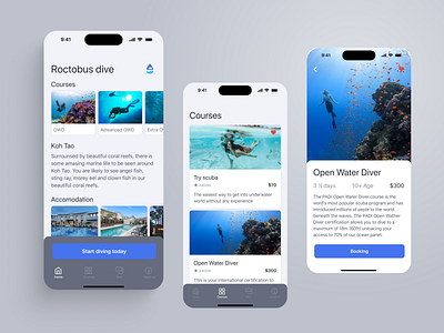 Diving center mobile app app design diving mobile app sea ui ux