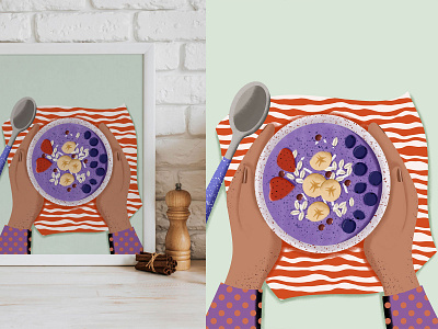 Açaí bowl. 💜 💚 açaí breakfast cereals clean design digital art digitalillustration food granola illustration kitchen minimalism yogurt