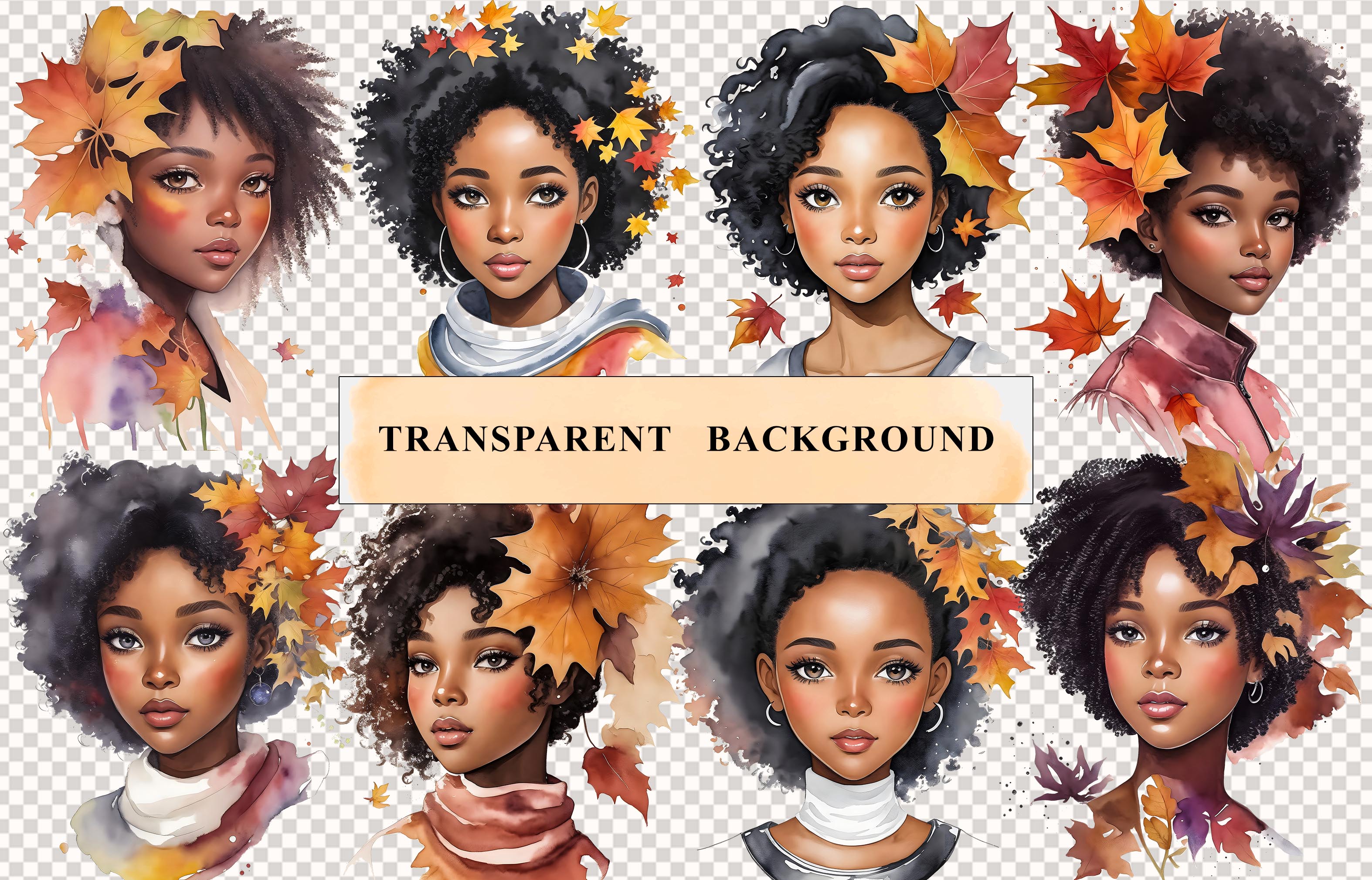 Fall Black Girl Watercolor Clipart Bundle by Hearts and Peaches on Dribbble