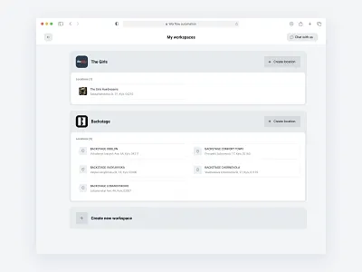 Workspaces & locations management accounts add create new location crm locations ui ux workspace