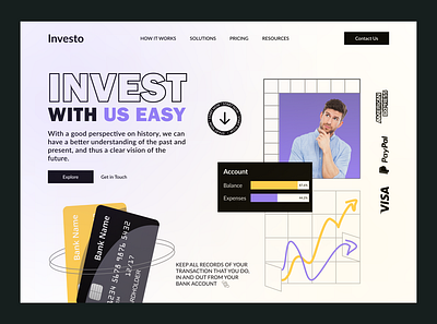 Investo Landing page accounting blockchain branding business card credit finance financial app fintech hero section investment landing page modern real estate ui ux wallet web web design website