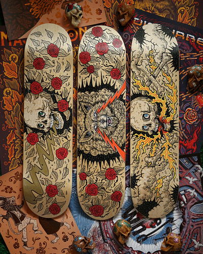 Big London Tattoo Show convention drawing exhibition floral hand drawn illustration rose skate skate deck skateboard skull tattoo wolf