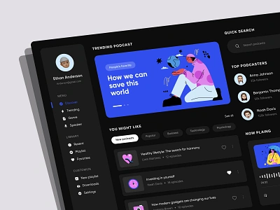 Podcasts Web App concept dark design platform podcast ui uiux ux webdesign website