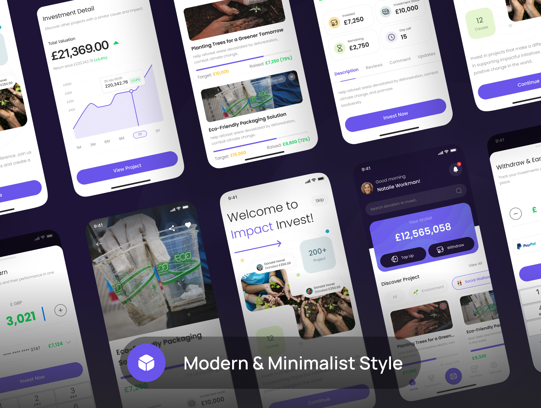 Ethix App UI Kit app branding charity app dashboard design donate downlaod figma fintech funding graphic illustration logo minimal projects purple raise ui kit ui8 vector