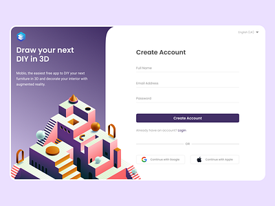 Sign up Moblo 3d art cinema4d flat flat design graphic interface landscape login minimal sign in sign up signin signup simple ui ui design visual design web design