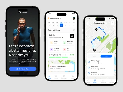 PathPro - Health Tracker Mobile App 🏃🏻‍♂️ activity app application calorie cardio clean ui cycling gym health app health tracker layout exploration m minimal mobile running sports strava tracker ui walking