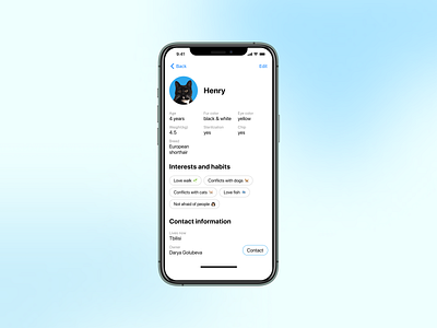 Cat profile 🐈‍⬛ app mobile pet ui ux vet