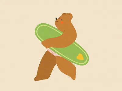 Summer activity beach bear cartoon character childish cute fun illustration procreate sport summer surf