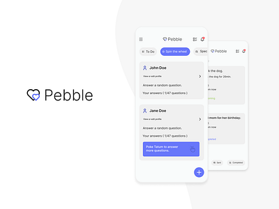 Pebble Relationship App design logo minimal mobile app uiux
