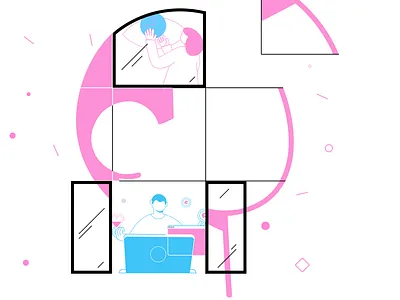 Working strategy character head illustration laptop vector working