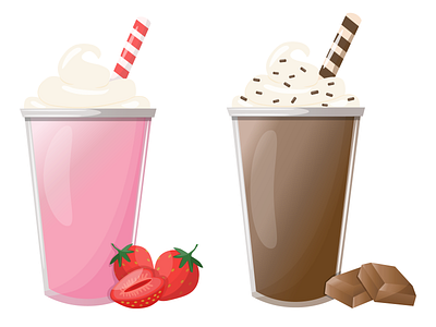 Milkshake set cartoon chocolate drink food gloss illustration milkshake set strawberry vector