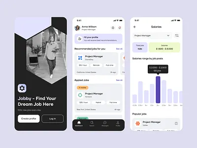 Job Search - Mobile App Concept clean design clean ui dashboard homescreen interface ios app job mobile app search job statistics ui ux