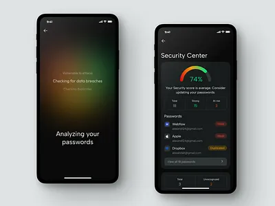 Security Center chart design gradient password manager passwords privacy security ui ux