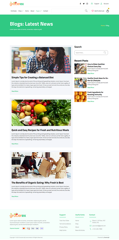 Blog section of Grocery Store Elementor Pro Template kit branding delivery design design idea ellementor food food delivery graphic design illustration logo store ui ux vector website