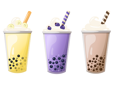 Bubble Tea set branding bubble cartoon cocktail cute design illustration tea vector