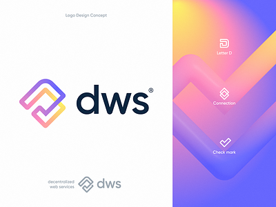 DWS Unused Logo Design Concept blockchain branding checkmark cloud gradient hosting icon identity infrastructure logo