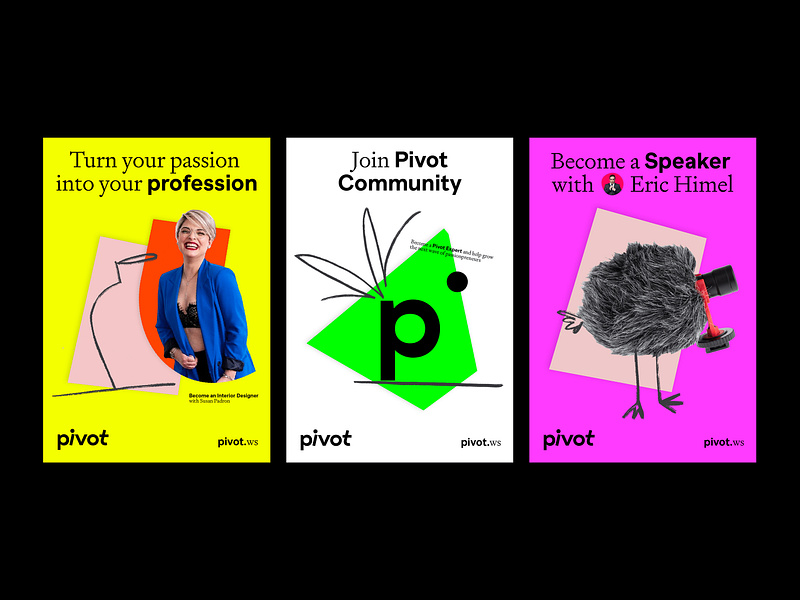 Pivot: Illustrations art brand branding color communication design digital education flat graphic design illustration logo outdoor poster typeface vi vibrant visual identity