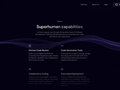 Features page design ai clean dark features page gradient landing page modern ui ux visual design waves web design website design