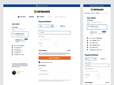 Checkout Design - footballguys 3d animation branding design graphic design illustration landing page logo mobile app motion graphics product page ui ux vector web design