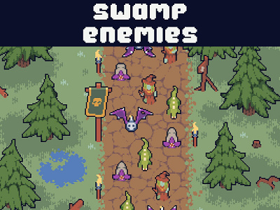 Swamp Enemies Top-Down Pixel Art 2d art asset character enemy fantasy game game assets gamedev indie indie game monster pixel pixelart pixelated rpg top down topdown towerdefence towerdefense