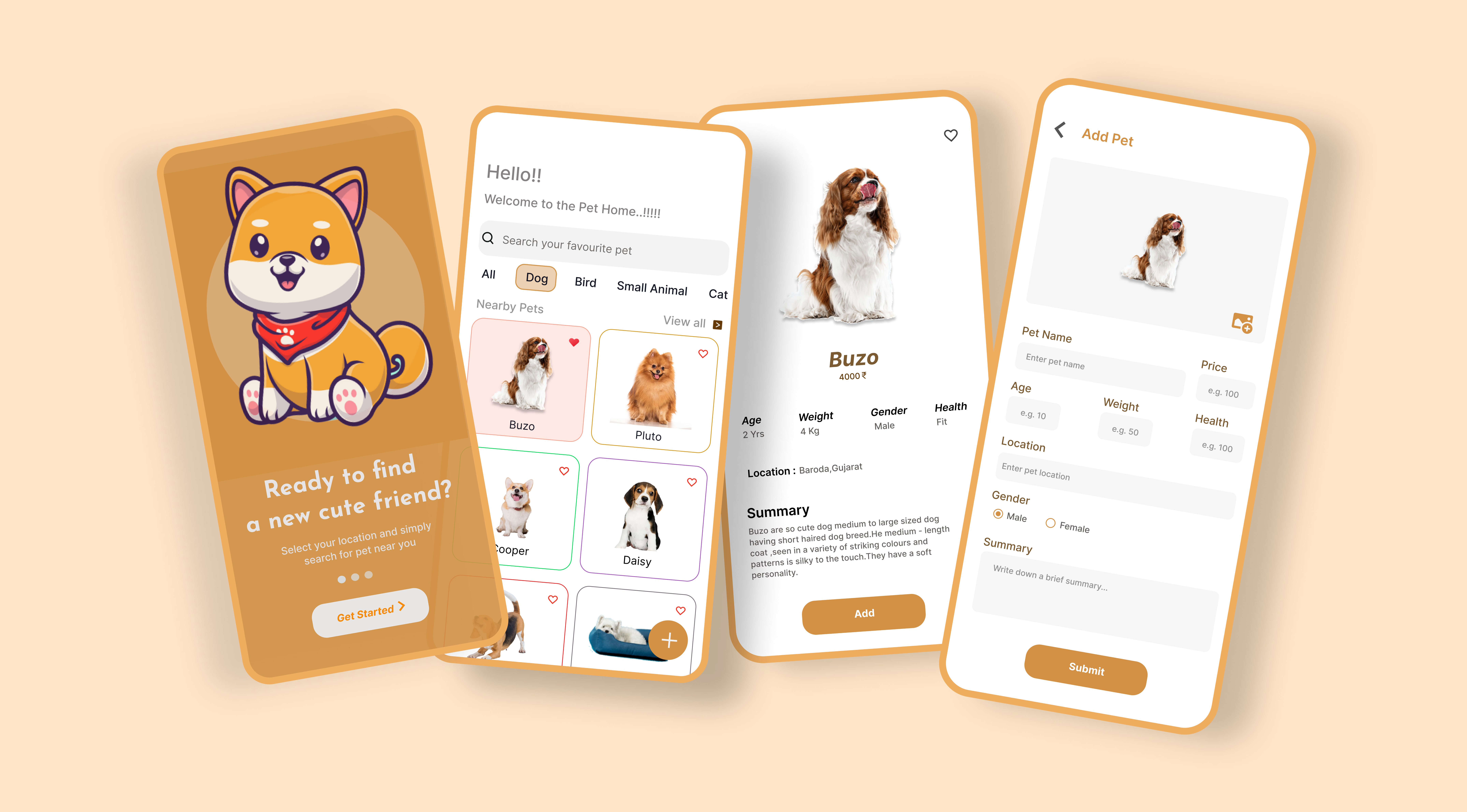 Pet Adoption App adoption app dog dog care figma mobile app pet adoption pet care petmaintenance ui ui design uiux