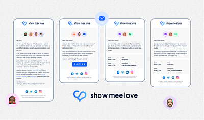 Email Templates for Show Mee Love app branding design email illustration mobile mobile app mobile app design mobile design ui