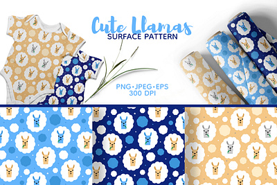 Cute Llamas Surface Pattern. Nursery digital paper alpaca apparel bundle cartoon cute digital paper fabric graphic design illustration llama nursery pattern surface pattern textile