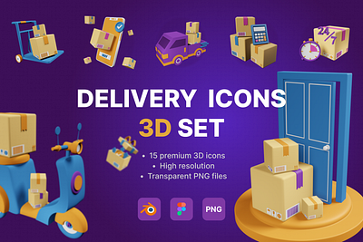 Delivery 3D icons 3d blender box car commercial courier delivery ecomerce express graphic design icons illustration logistic online open package payment service transportation