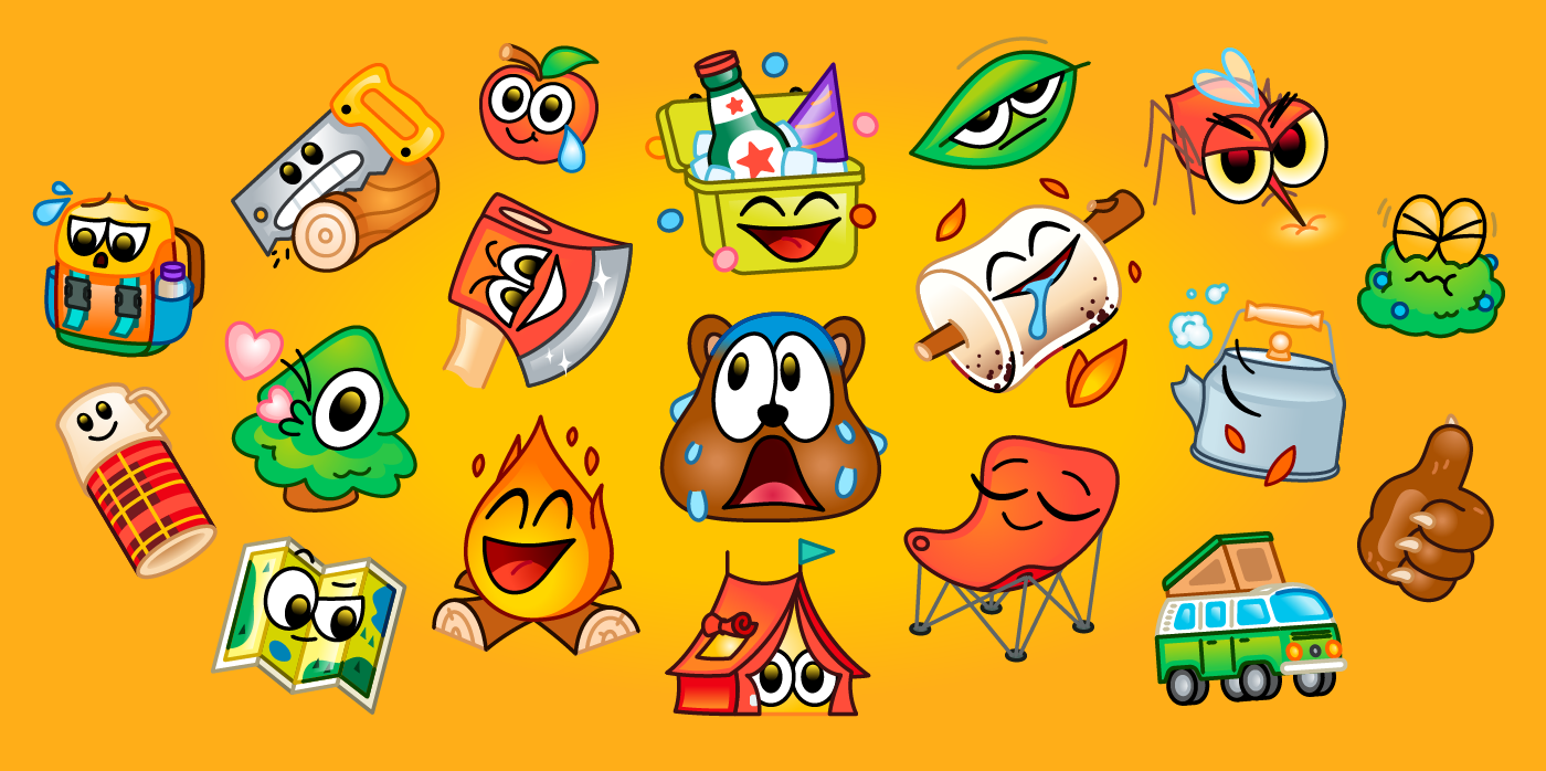 Summer camp axe bear bonfine camp campfire cartoon emoji hike mishax nature sticker stickers summer tent