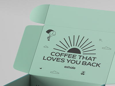 Coffee Exhale box branding coffee design green healthy illustration logo packaging sky