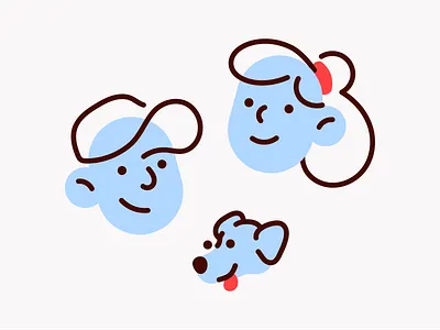 The Trio characters dog face faces flat illustration outline people simple vector