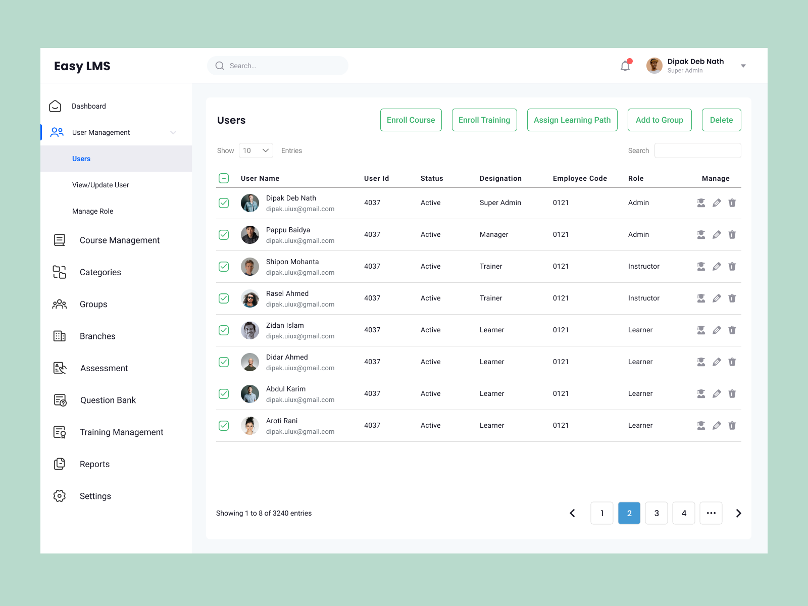 User Management (Sass Dashboard Series) admin admin panel casestudy clean concept dashboard edtech edutech learning management lms sass software ui uiux user interface ux webapp webdesign