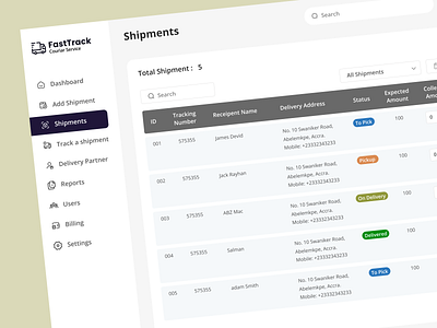 FastTrack Courier ( Sass Dashboard Series) admin admin panel clean concept courier courier management dashbaord design dashboard design sass service transport ui ui ux ux webapp webdesign website