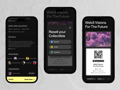 Original: Ticketing App Branding · NFT Creation/Transfer/Resell booking booking app branding buy case study concert dark event app exhibition list museum nft palette portfolio sell social media ticket ticketing app wallet web3