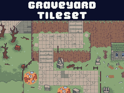 Graveyard Top-Down Tileset Pixel Art 2d 32x32 art asset assets fantasy game game assets gamedev indie indie game pixel pixelart pixelated rpg tileset tilesets tilesheet top down topdown