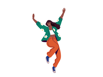 Jumping black character flat happy illustration jumping people vector woman