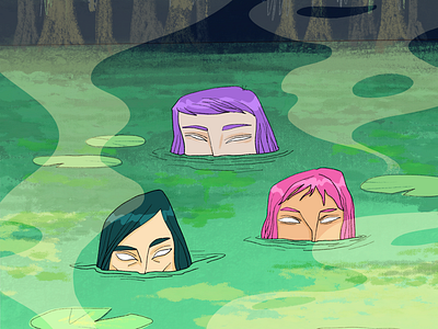 Spirits of the marshes brighthair dark forest illustration mermaid spirit swamp women